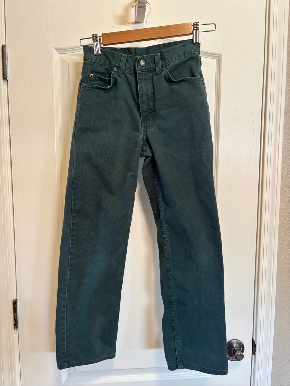 Boys Dark green Cotton Pants 14 slim